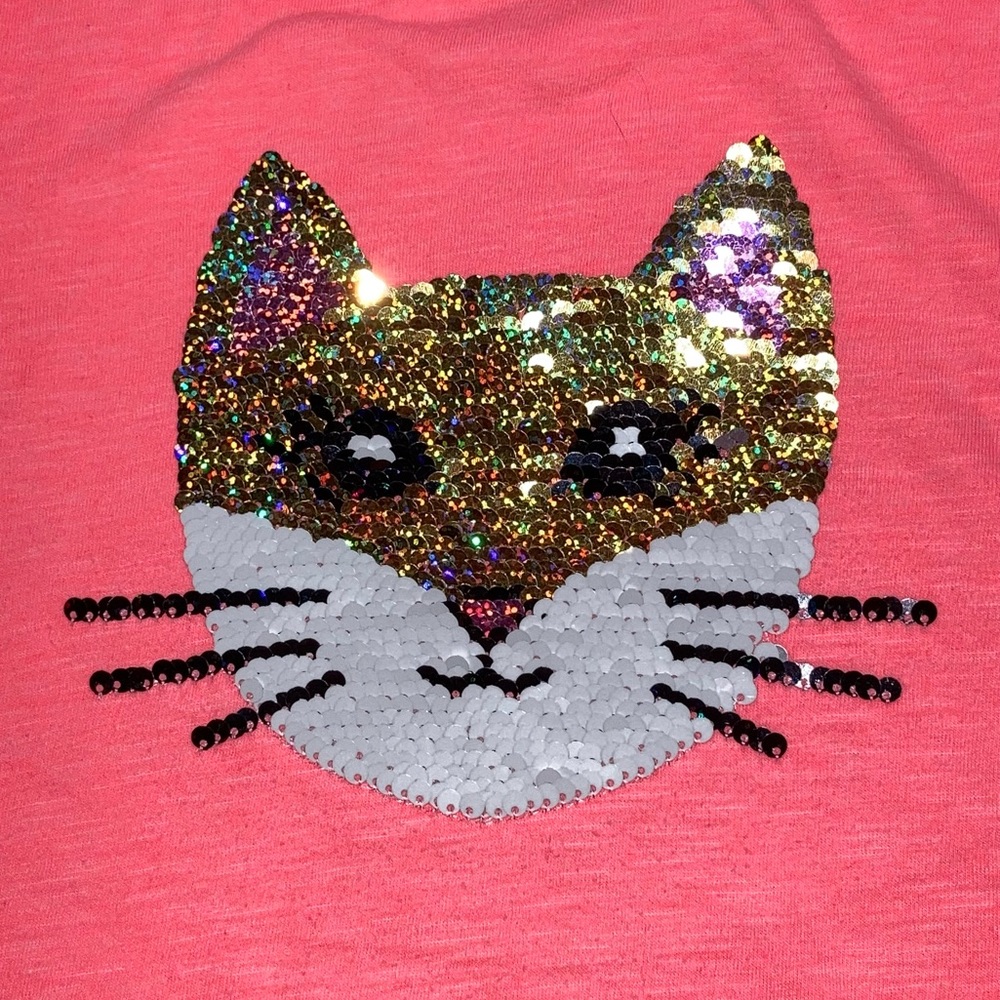 Cat Flip Sequin Shirt Girls Medium 7-8 Pink Gold Top Short Sleeve Summer Glitter